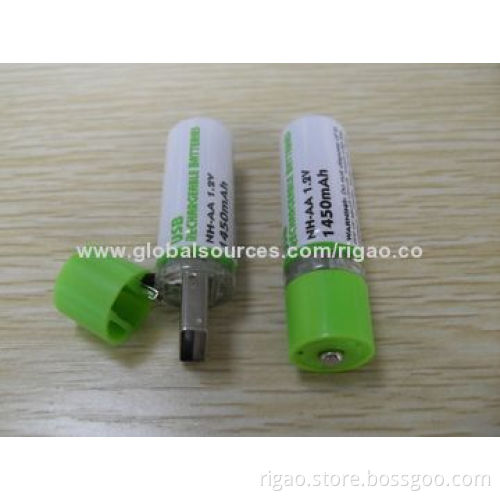 Green style 1.2V 1,450mAh AA model USB battery for traveling and camping